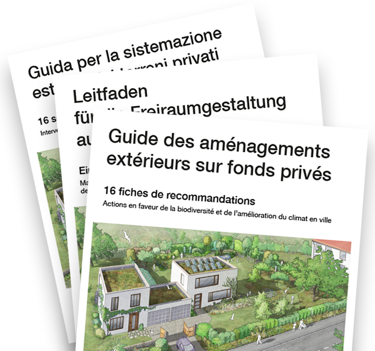 Couverture de la pochette «Guide des aménagements extérieurs sur fonds privés». © HEPIA