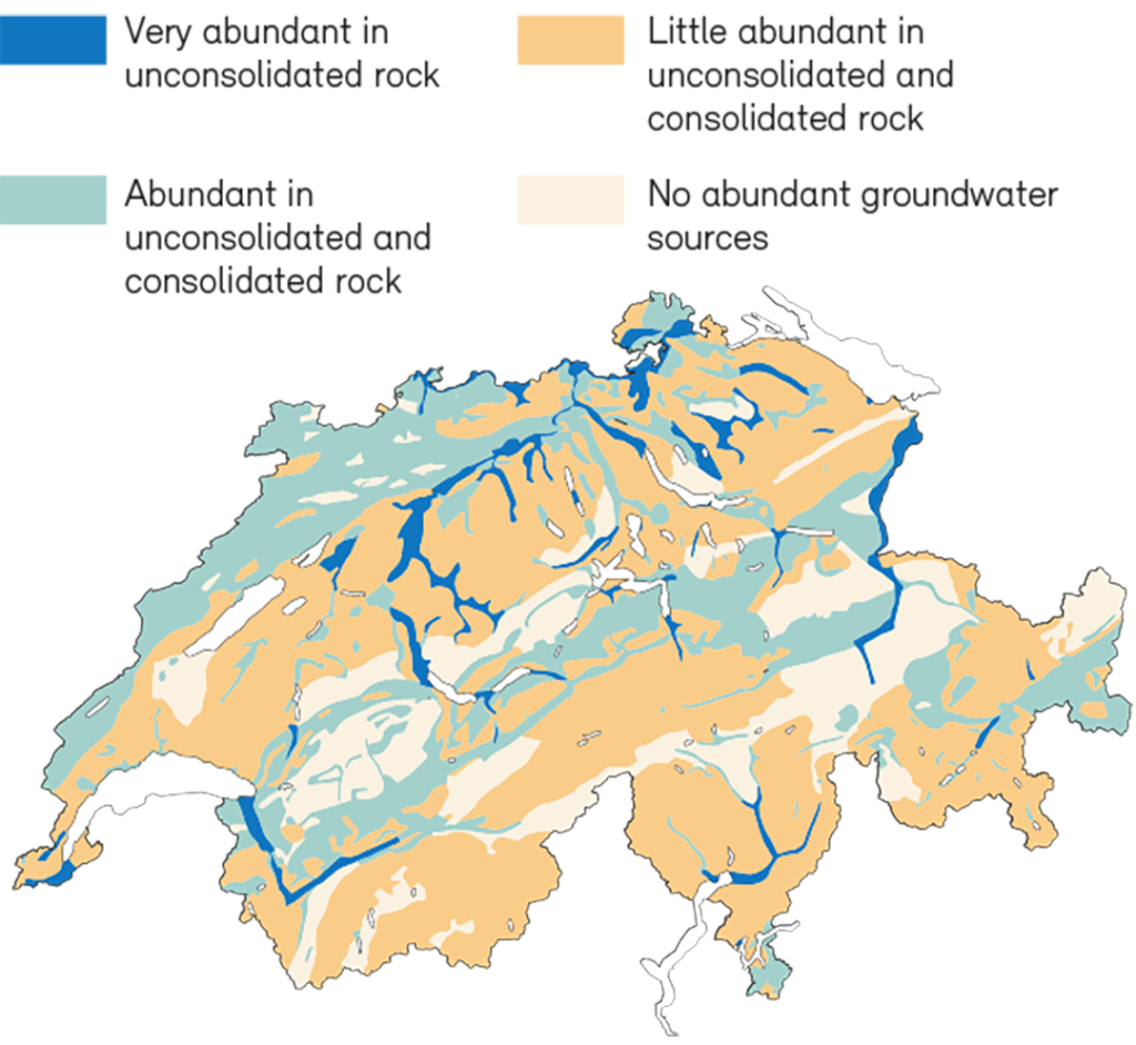 Outline map of the abundance of groundwater resources in Switzerland