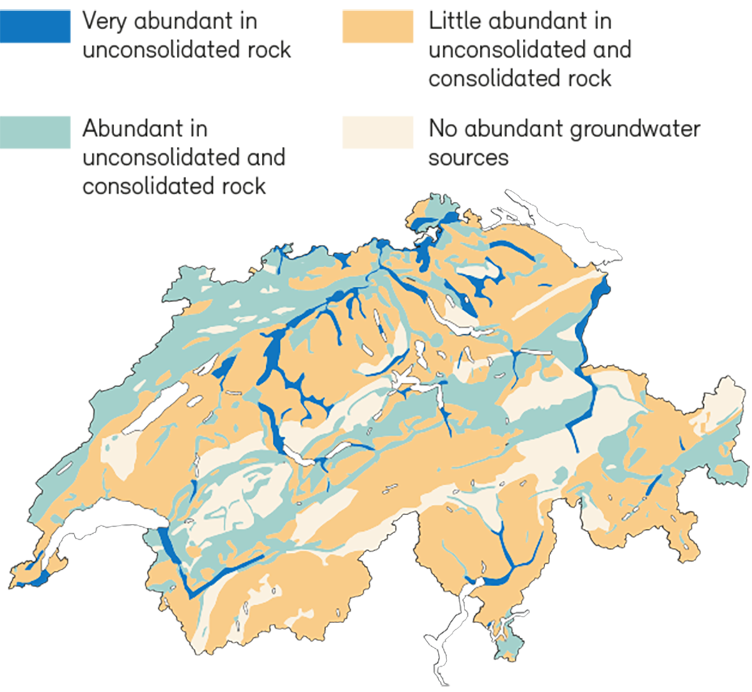 Outline map of the abundance of groundwater resources in Switzerland
