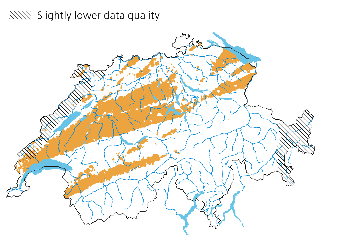 Hail area on 23 July 2009. Slightly lower data quality along the Jura and in eastern Grisons.