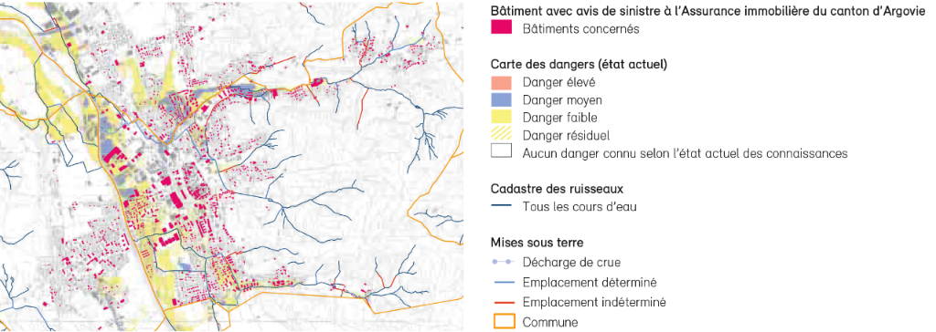 Nouveaux dangers, y compris en dehors des zones menacées par les crues selon la carte de dangers