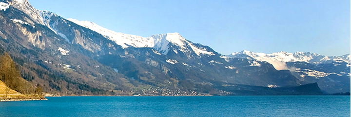 Im Vordergrund sieht man den Genfersee. Im Hintergrund befinden sich Berge.